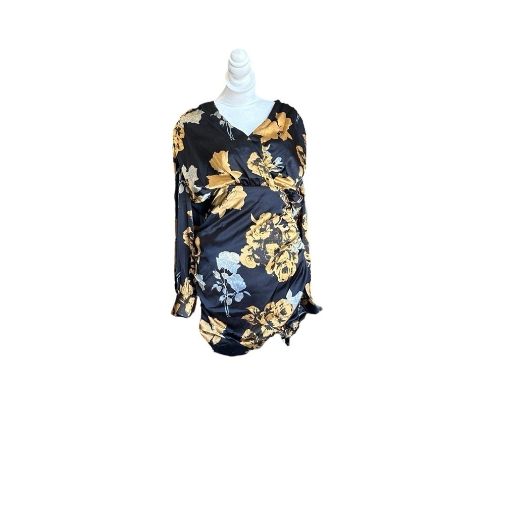 Vici Blue and Gold Wrap Ruched Dress